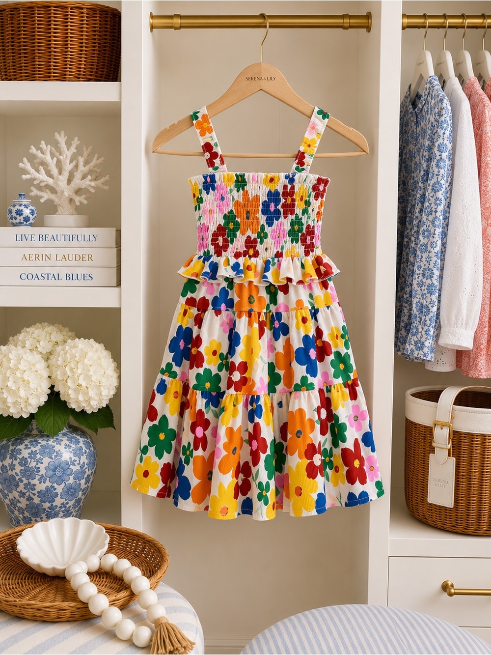 Sara Sara White Floral Tiered Sundress with Multicolor Flowers